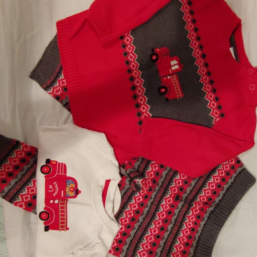 Baby boy Gymboree firetruck sweater set